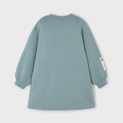 Vestido comprido azul claro de malha com manga comprida e punhos ajustados