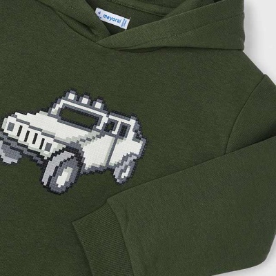 Sweatshirt verde com capuz e desenho de carro pixelado