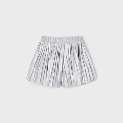 Shorts prateados femininos com pregas e cós elástico