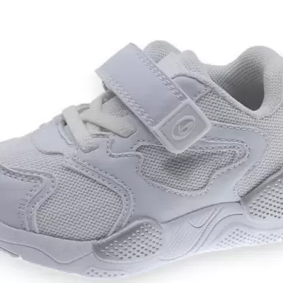 Ténis desportivo branco para criança com velcro e atacadores elásticos