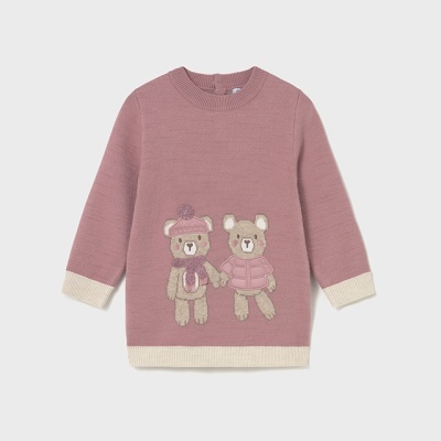 Camisola de malha cor rosa antigo com estampado de dois ursos