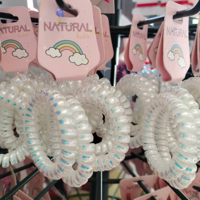 Elásticos para cabelo espirais translúcidos com embalagem rosa NATURAL kids e arco-íris