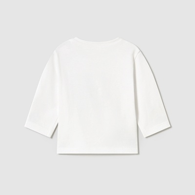 T-shirt branca de manga comprida com decote redondo