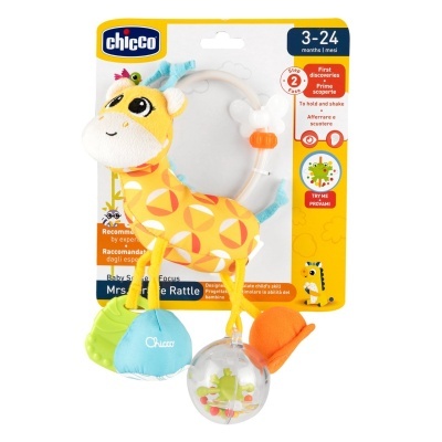 Brinquedo de bebé Chicco girafa colorida com partes macias e esfera transparente