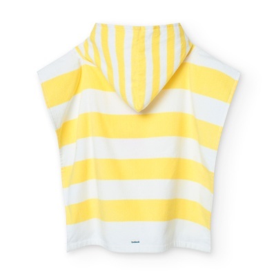 Poncho de banho para crianças com riscas amarelas e brancas e capuz
