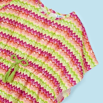 Vestido colorido para criança com padrão de ondas e cordão ajustável