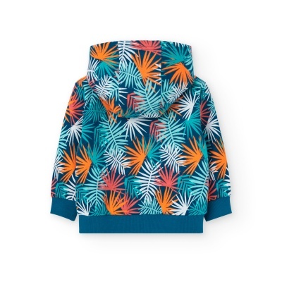 Casaco com capuz para criança colorido com padrão de folhas
