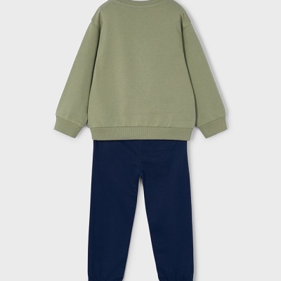 Conjunto infantil com sweat verde-oliva e calças azul-marinho