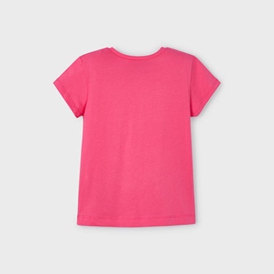 T-shirt rosa de algodão com mangas curtas vista de trás