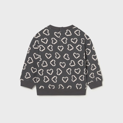 Sweatshirt cinza escuro com corações brancos para criança vista das costas