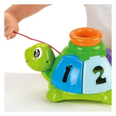 Brinquedo tartaruga colorida com peças numeradas e cordão para puxar