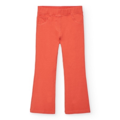 Calças de criança cor de coral com cintura elástica e bolsos frontais