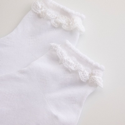 Par de meias brancas com borda rendada