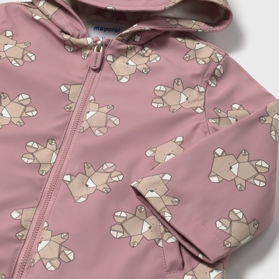 Casaco rosa para criança com estampado de ursinhos e capuz
