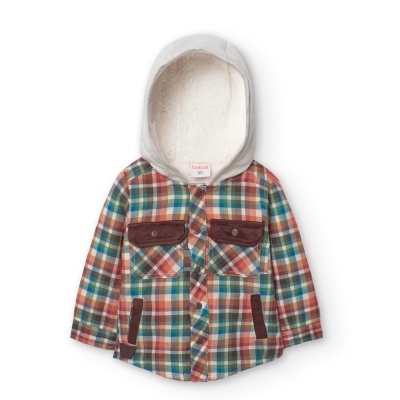 Camisola de criança com capuz branco e padrão xadrez colorido