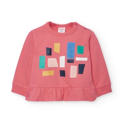 Camisola rosa para criança com padrão geométrico colorido