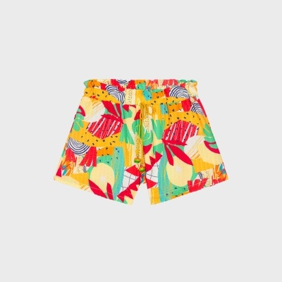 Calções de criança coloridos com padrão tropical e cintura elástica