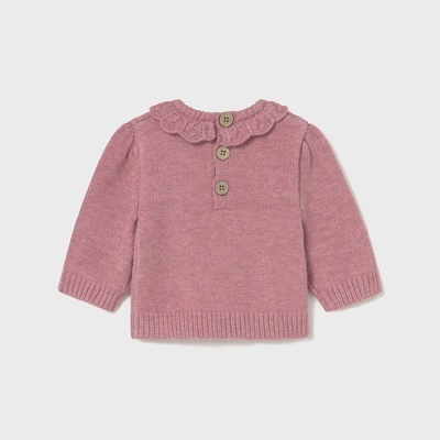 Camisola rosa de criança com gola folhada e três botões