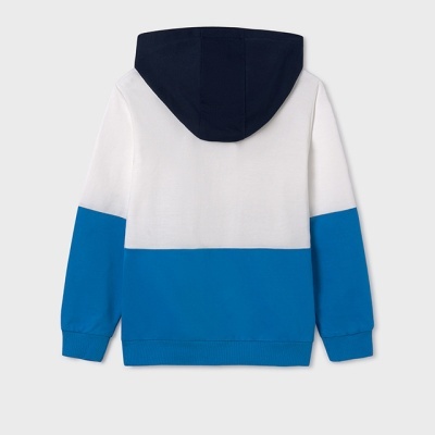 Camisola com capuz criança azul escuro, branco e azul turquesa