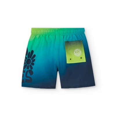 Calções de banho verde e azul com bolso e estampa de flor