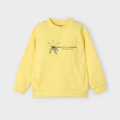 Sweatshirt amarela com estampa preta e texto no peito
