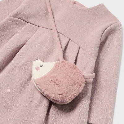 Vestido infantil rosa com bolso em forma de ouriço cor-de-rosa