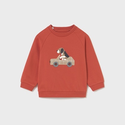 Sweatshirt infantil terracota com cachorro a conduzir um carro