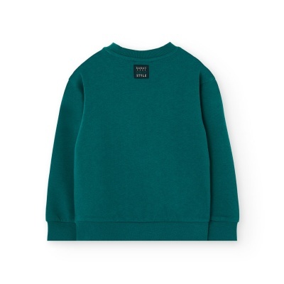 Sweatshirt de criança verde com etiqueta preta na parte traseira