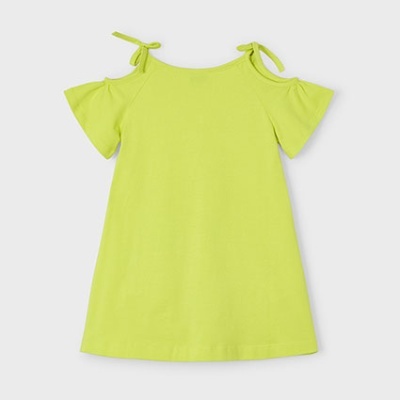 Vestido infantil amarelo-limão com mangas curtas e laços nos ombros