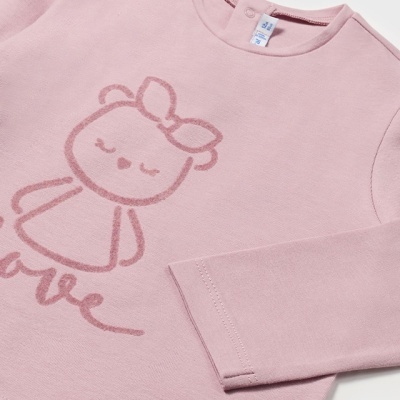 Camisola rosa de manga comprida para criança com estampa de boneca e palavra love