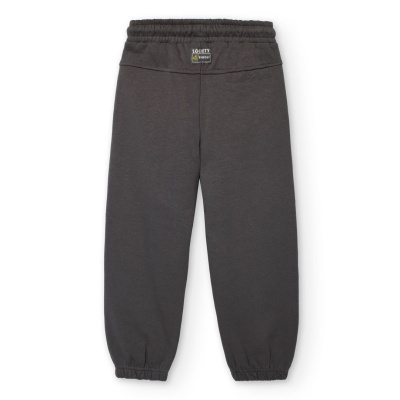 Calças cinza escuro com cordão elástico e etiqueta LOEWE X PAULINE