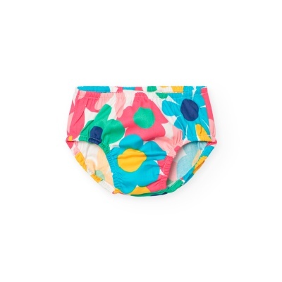 Cueca de banho colorida com padrão de flores grandes