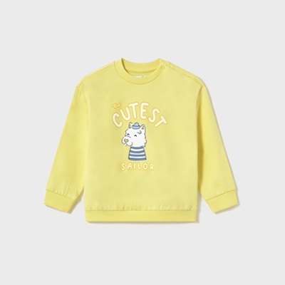 Sweatshirt amarela infantil com estampa THE CUTEST SAILOR e urso marinheiro
