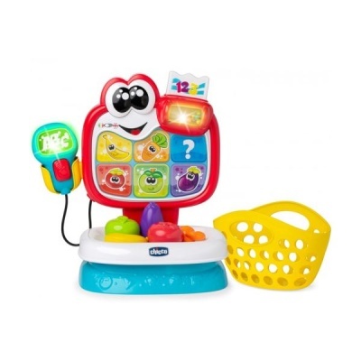 Caixa registadora de brinquedo Chicco com scanner verde e cesto amarelo