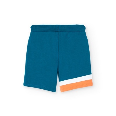 Calções azuis com bandas branca e laranja