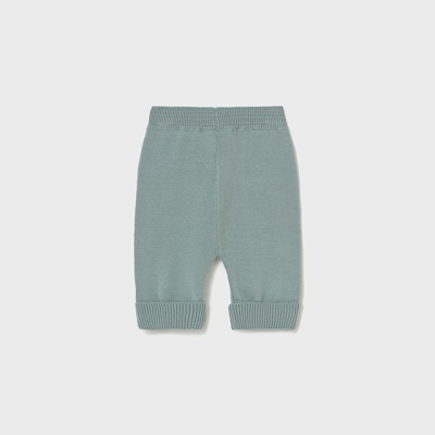 Calças de malha verde-azulado para bebé com cós elástico e bainhas dobradas