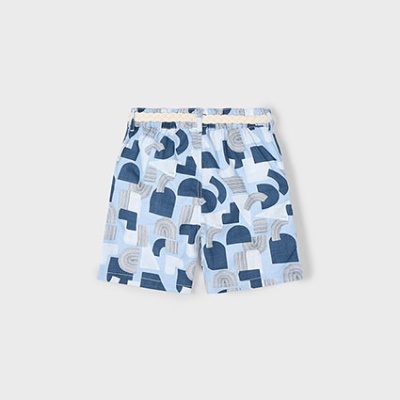 Calção de criança com padrão geométrico azul e bege