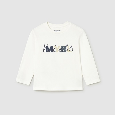 Camisola branca de manga comprida com texto decorativo