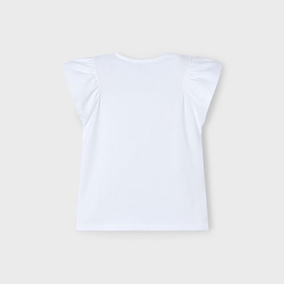 T-shirt branca com mangas franzidas