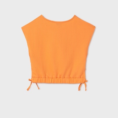 Top feminino laranja canelado com cordões ajustáveis na bainha