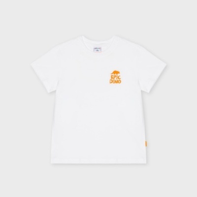 T-shirt branca com logótipo EPIC DINO laranja no peito