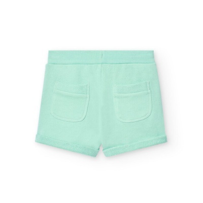 Calções de criança verde menta em tecido tipo toalha com dois bolsos atrás