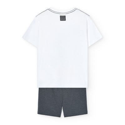 Conjunto infantil t-shirt branca e calções cinzentos escuros