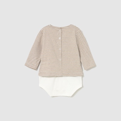 Body de bebé cinza claro e branco de manga comprida