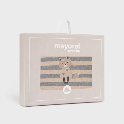Caixa de manta para bebé Mayoral Newborn às riscas com desenho animal bordado