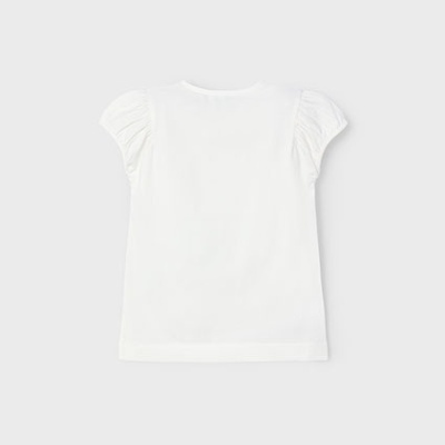 T-shirt branca infantil com mangas franzidas vista de costas