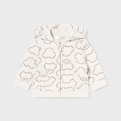 Casaco de criança branco com capuz e padrão de nuvens bordadas