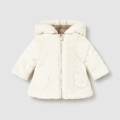 Casaco de bebé branco com capuz e fecho de correr