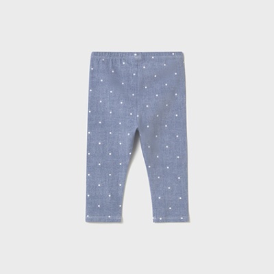 Calças justas azuis com bolinhas brancas para bebé