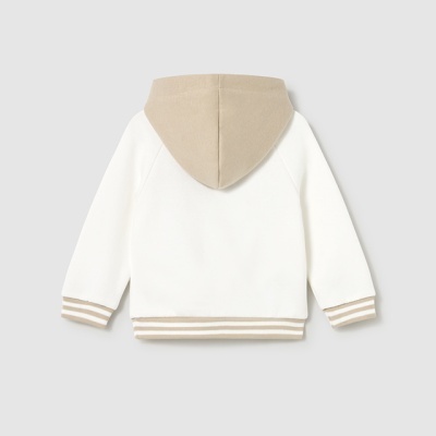Casaco infantil branco com capuz bege